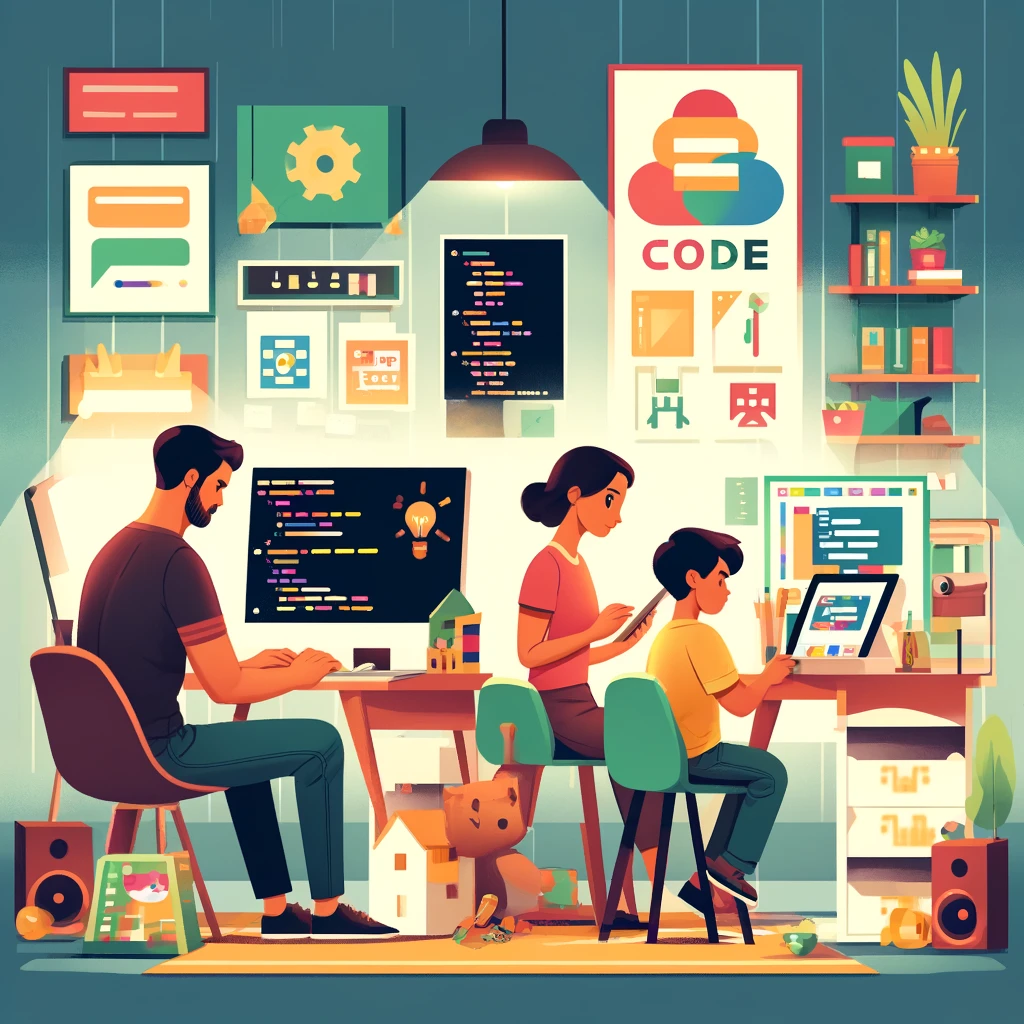A child building block code in Scratch on a laptop at the kitchen table.